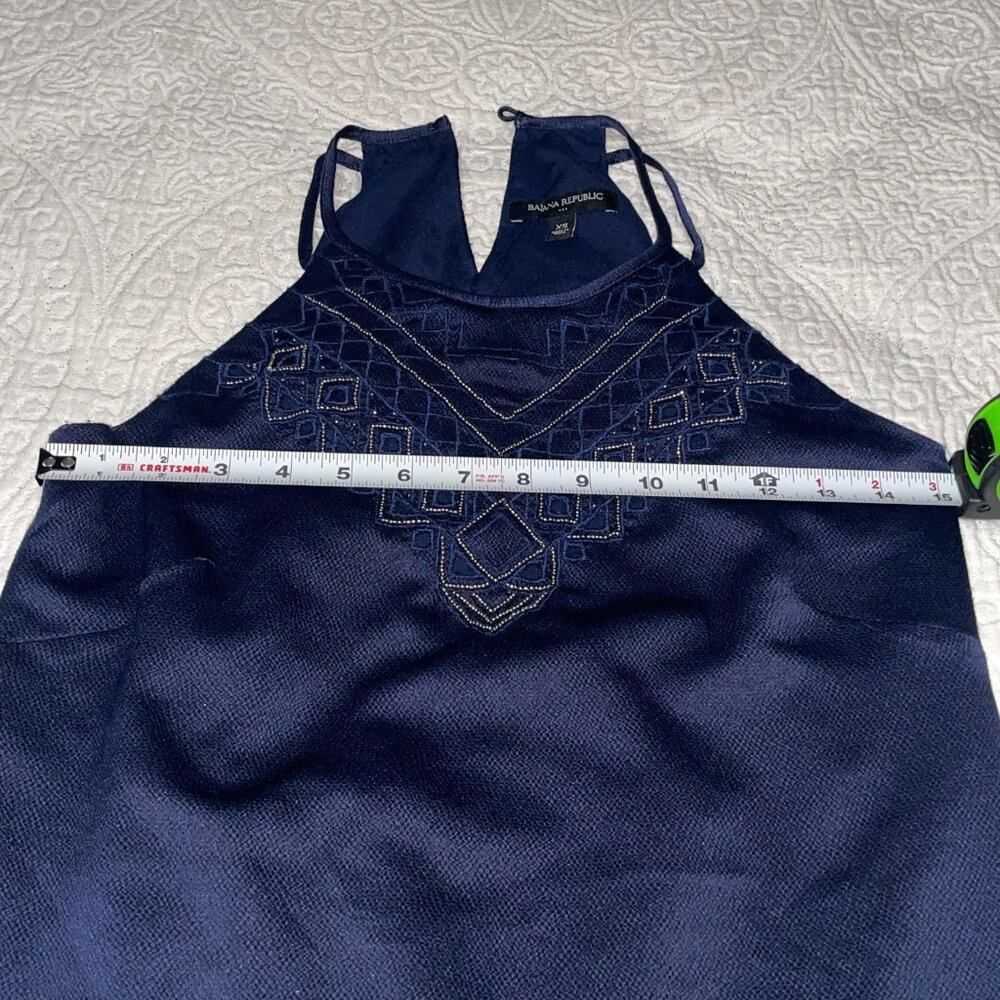 Banana Republic Navy Blue‎ Silver Embroidered Sleeveless Dress Size XS - Picture 8 of 9